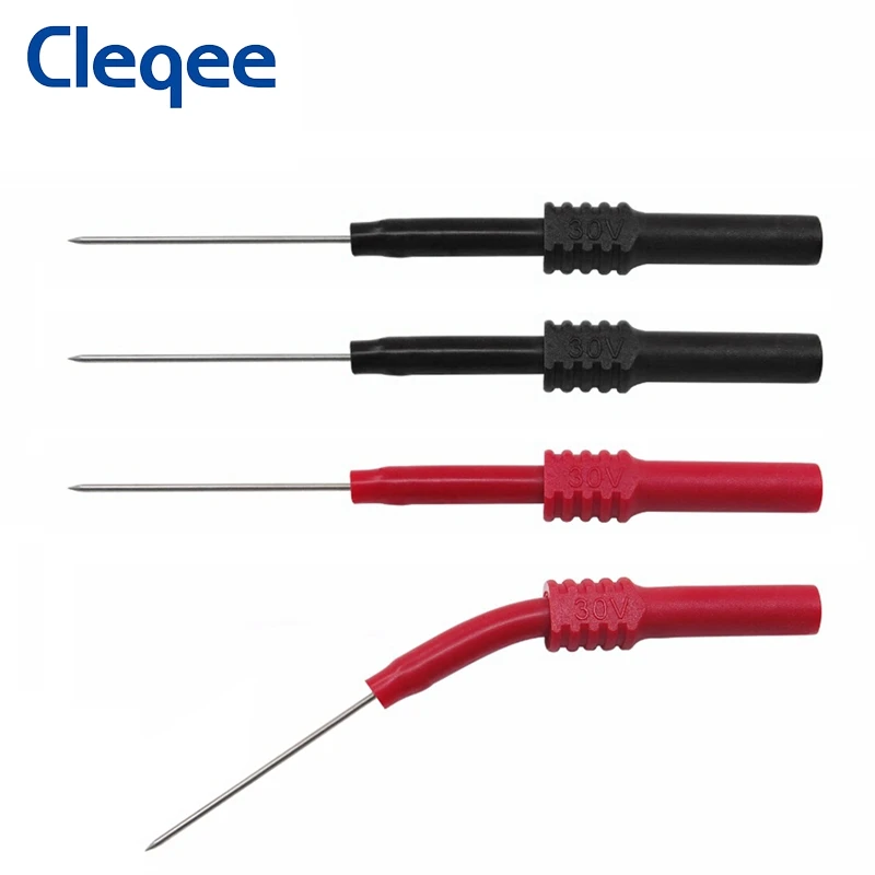 Cleqee P5009 4PCS  Flexible Test Probes Soft PVC Head Insulation Piercing Needles Non-destructive Back Probes 4mm Jack Red/Black