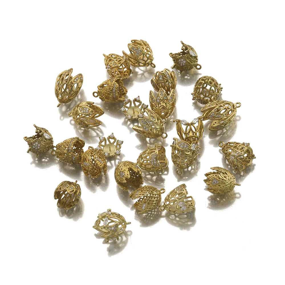 4Pcs/Lot Brass Flower Bell Shape Filigree Bead Cone Caps,Zirconia Bead Tassel End Caps,For Diy Handmade Jewelry Making Supplies