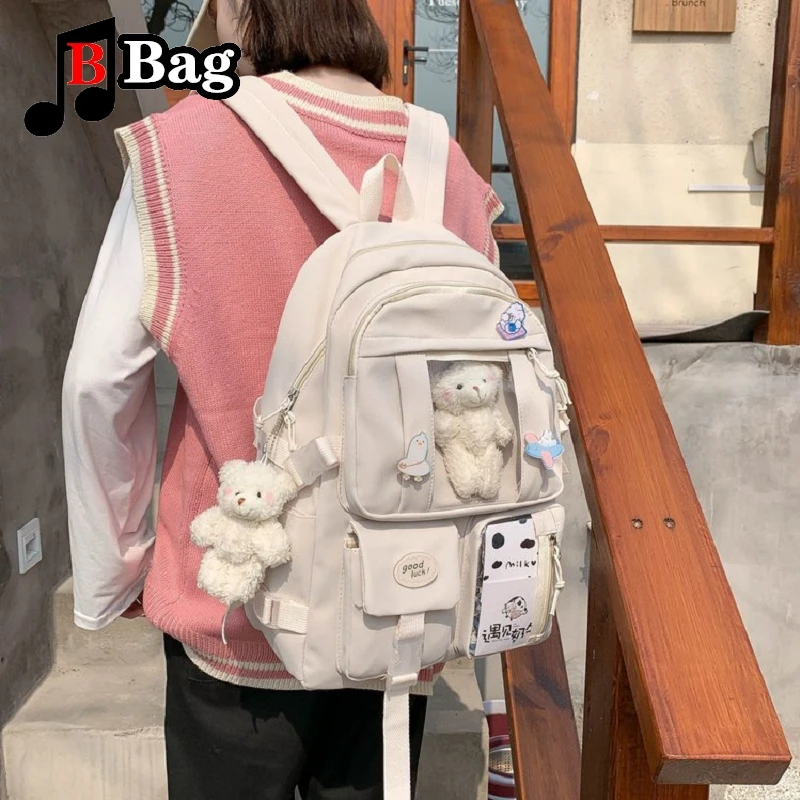 Japanese girl Women  version cute bear Pendants transparent student backpack bag personality DIY Portable Travel Ita bag