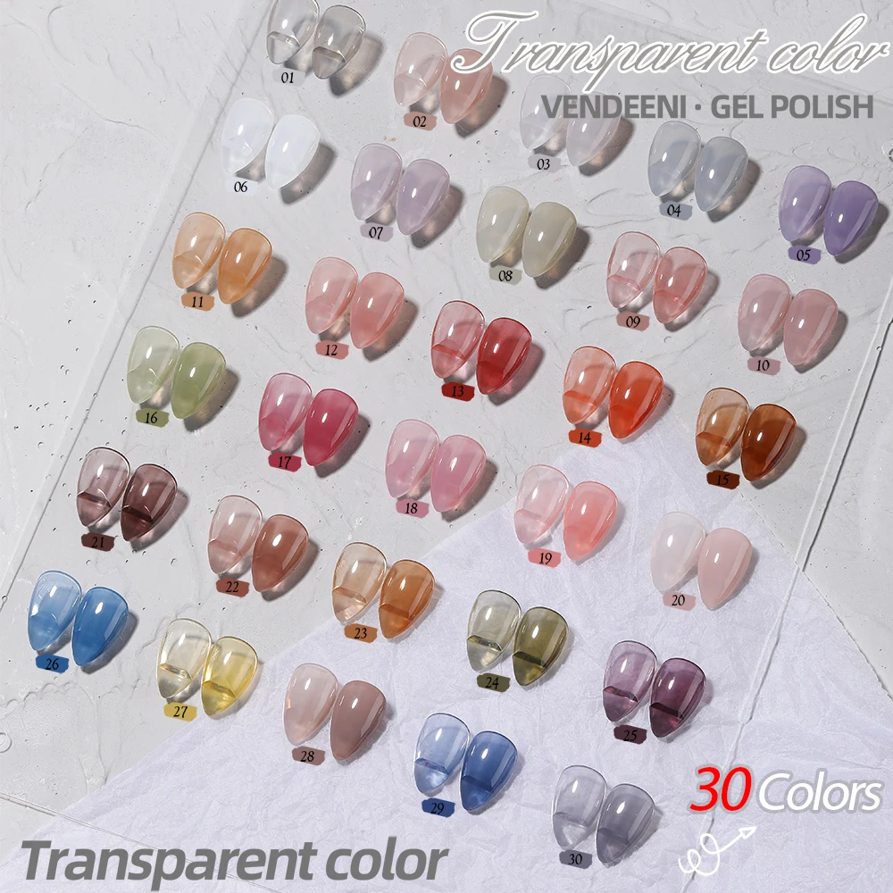 Vendeeni 30 Colors Transparent Gel Nail Polish Dirty Colors UV Soak Off Gel Varnish Ice Through Jade Nail Art Gel Lacquer 15ml