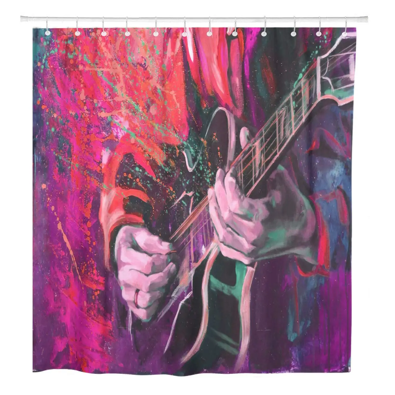 Jazz Guitarists Hands Playing Guitar Multicolored Fantasy in Bright Shower Curtain Waterproof Polyester Fabric 72 x 78 Inches