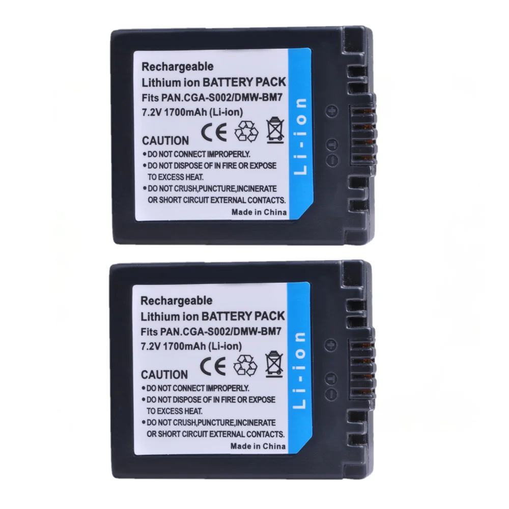 2x CGA-S002 DMW-BM7 CGA-S002A CGA-S002E bateria do baterii Panasonic DMC-FZ1 DMC-FZ2 DMC-FZ3 DMC-FZ4 DMC-FZ5 DMC-FZ10 DMC-FZ15 DMC-FZ20