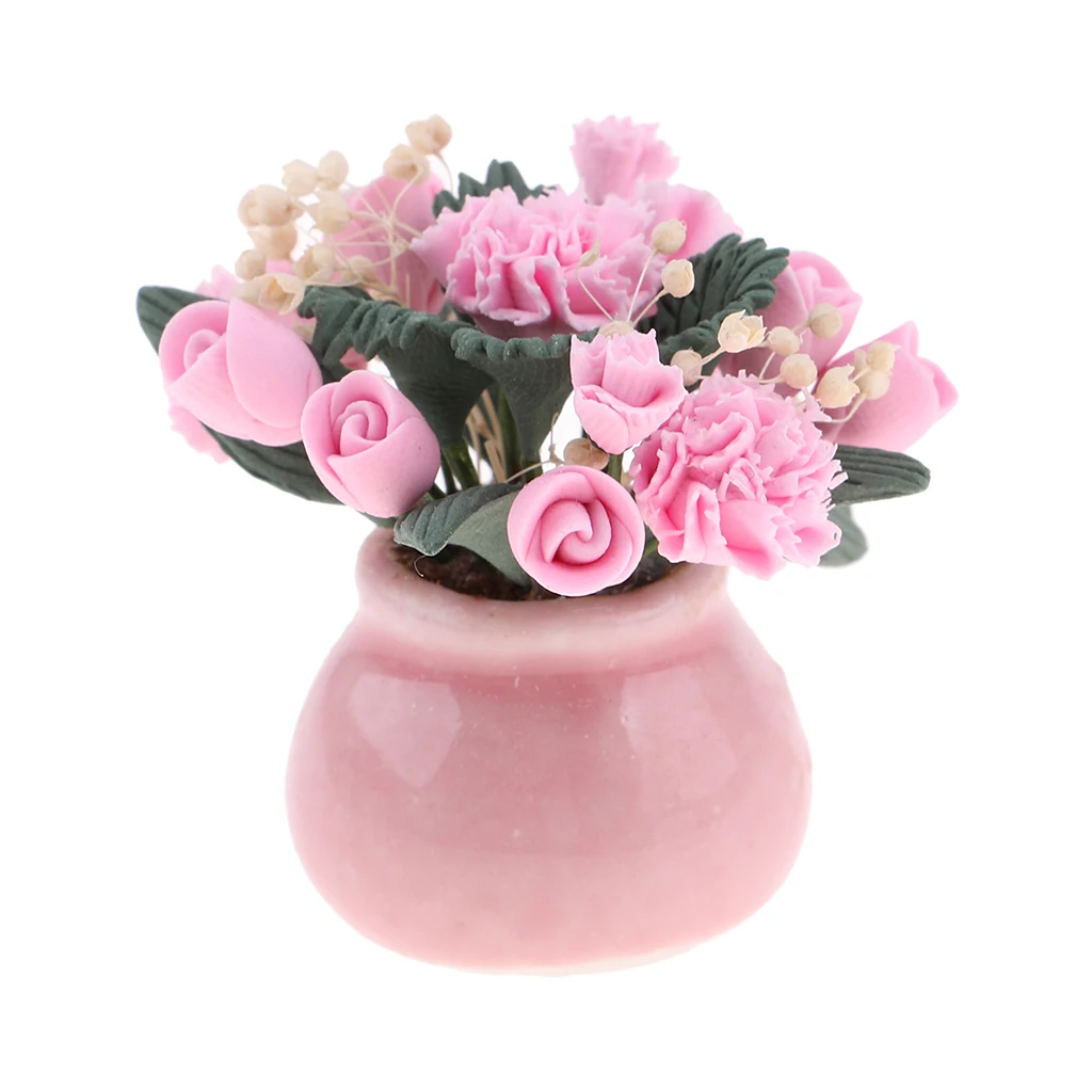 Bouquet de Fleurs Miniatures dans un Vase en Verre, Accessoire de Décoration pour Chambre de Maison de Poupées, 1/12ème