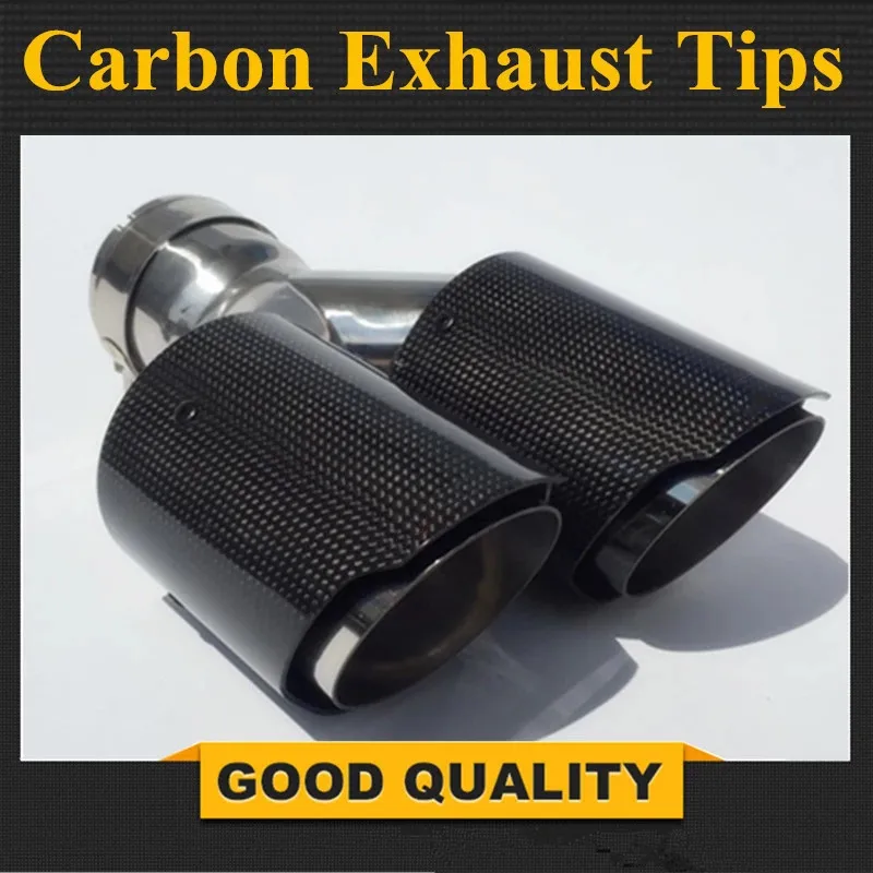 

63mm/101mm Dual Glossy Carbon fiber + stainless steel universal Auto For AK exhaust tip Double end pipe for b mw benz v w g olf