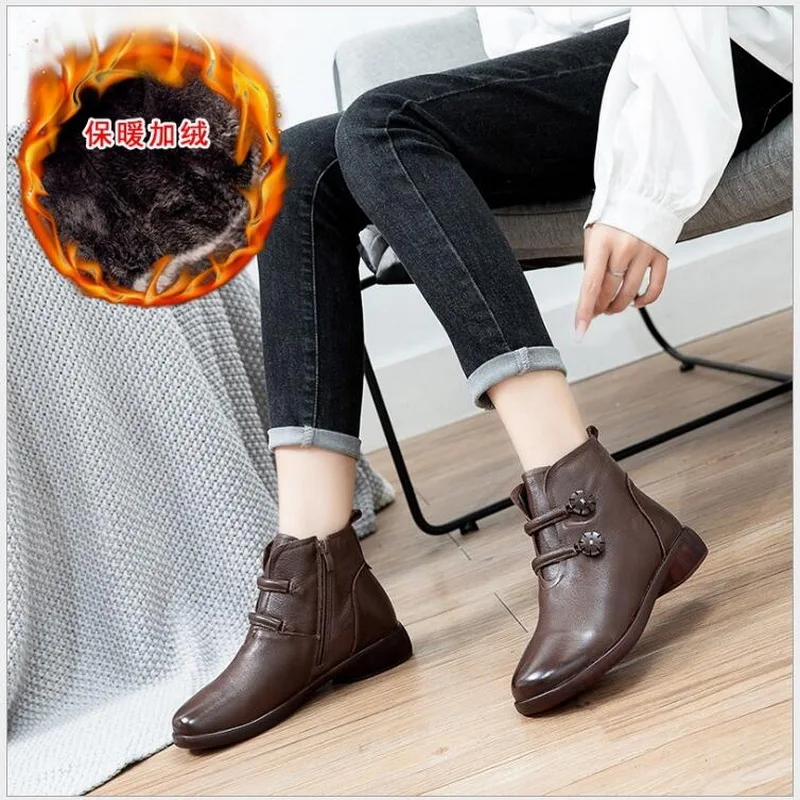 Autumn Ankle boots Genuine Leather Chunky Boots Women Shoes Wedges Platform Boots British Wind Winter Shoes