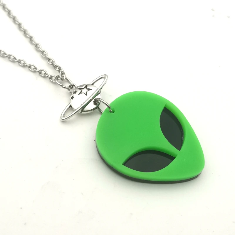 Fashion Women Alien Head Acrylic Necklace, Fluorescent Green Alien Necklace / Space Necklace / Kawaii / Pastel Gothic / UFO