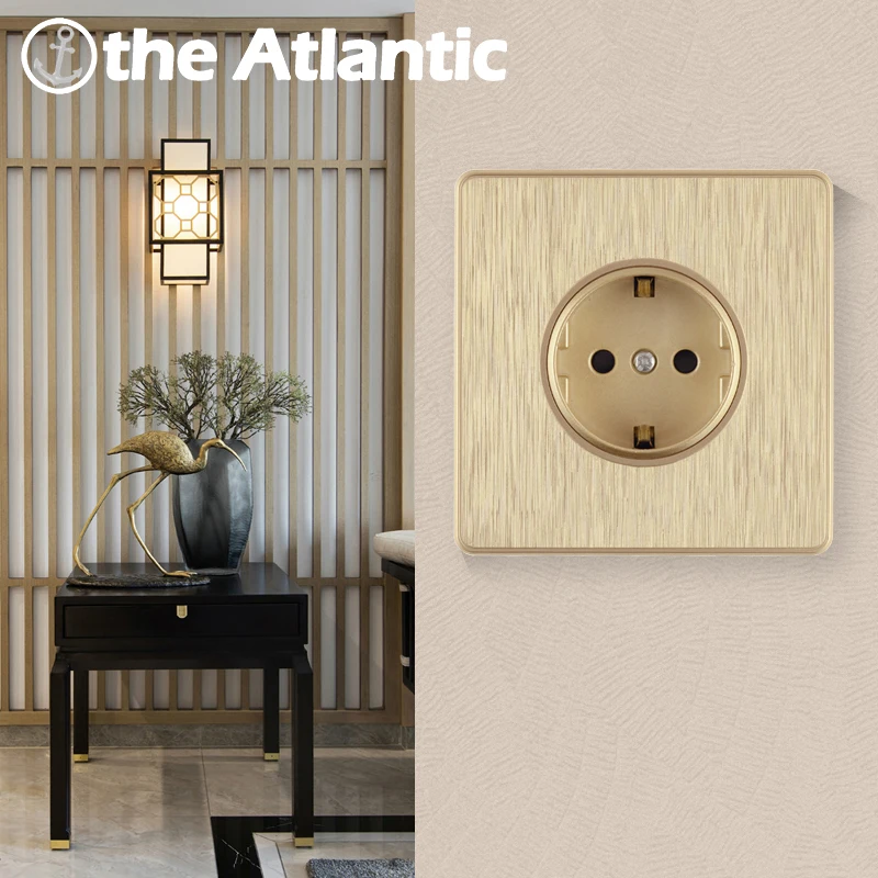 DE/EU/RU Standard Power Plug Socket Wall Electrical Outlet Wall Sockets Grounding 16A 250V Gold Plastic Frame