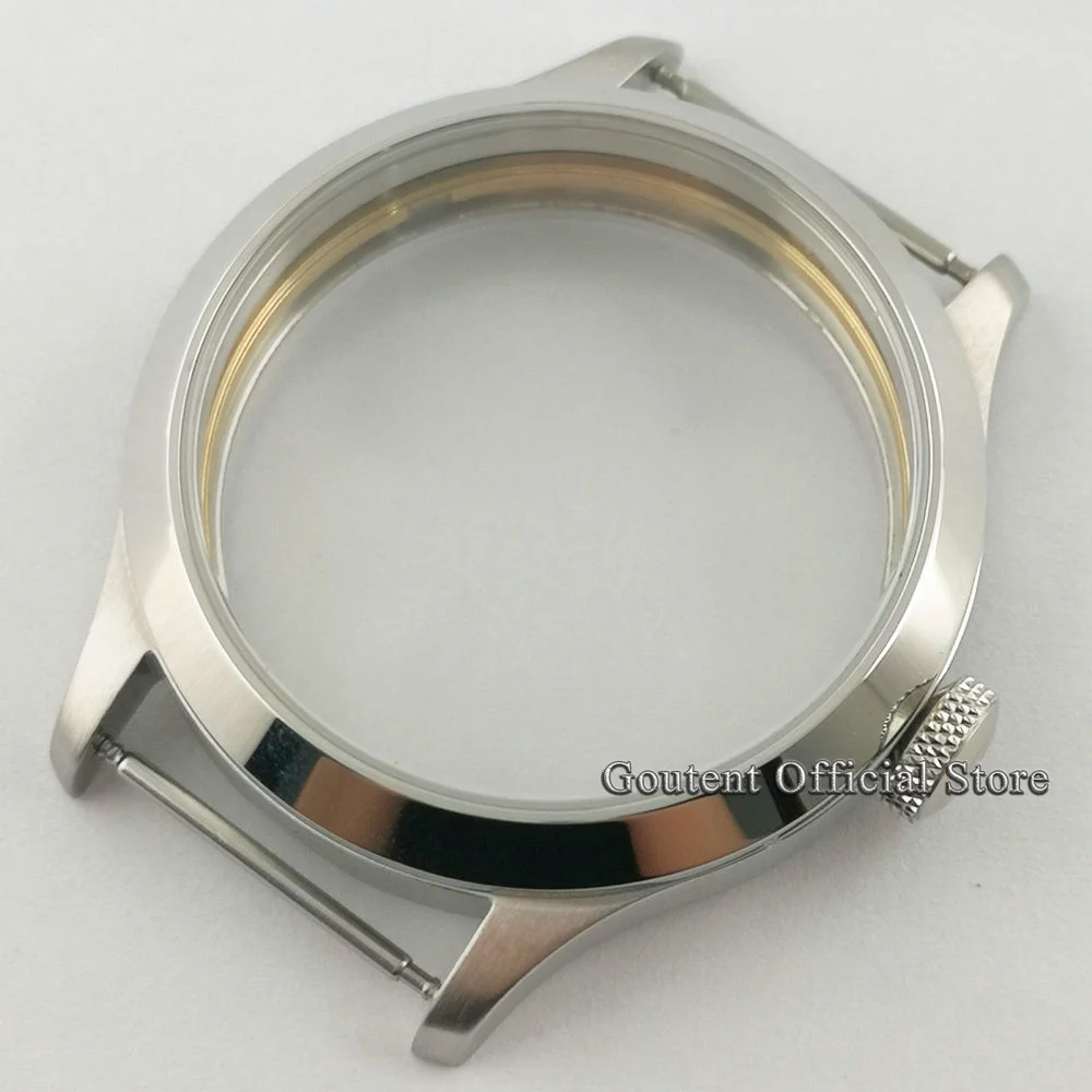 Goutent 45mm silver watch case sterile steel case Fit For ETA 6497,6498 Seagull ST3600 movements watch parts