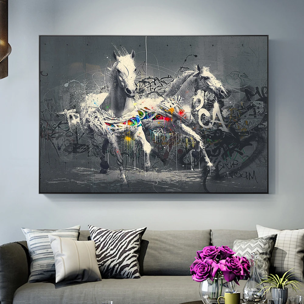 

Color Street Wall Graffiti Art Animal Steed Posters and Prints Living Room Corridor Canvas Painting Decor Modern Bedroom Picture