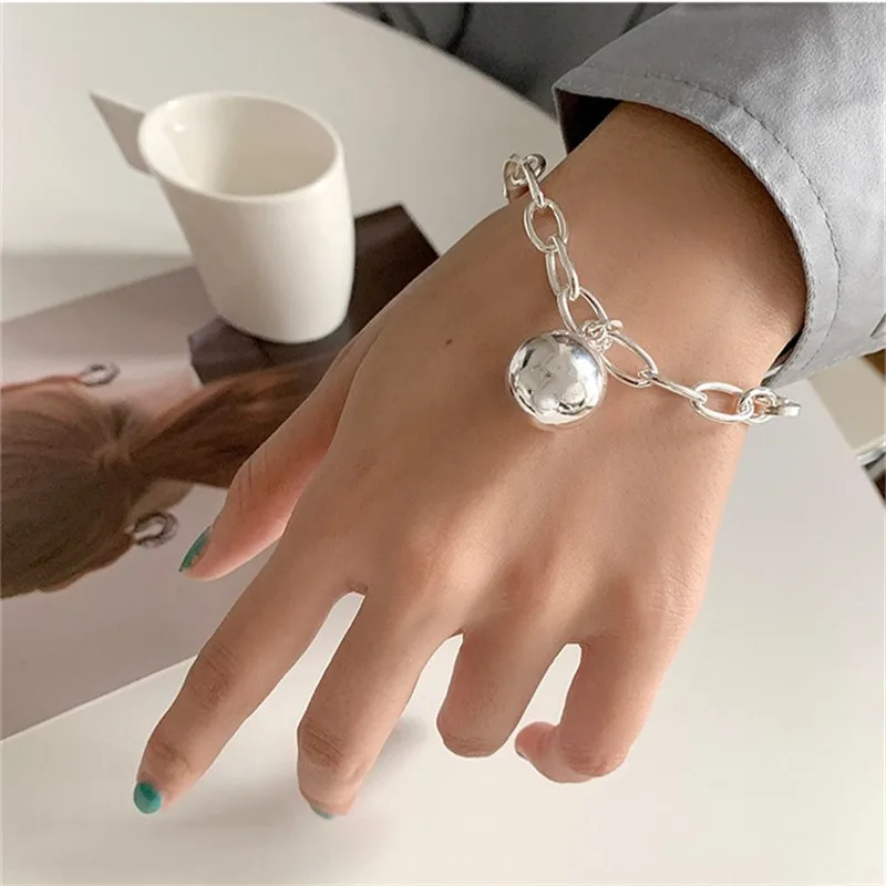 Miuoxion Retro Fashion Personality Party Punk Student Jewelry 925 Stamp Round Ball Bracelet For Women Feature Charm Girl Gift