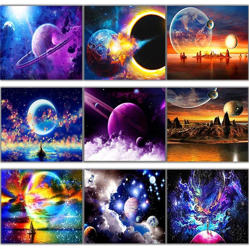 CHENISTORY Diy Space Landscape Paintings By Numbers Kits With Frame Oil Painting Starry Sky Scenery Acrylic Paint  Home Decors