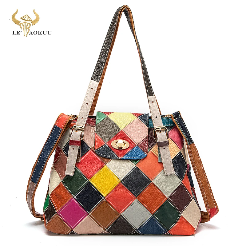 New Arrive Multi-Colorful Soft Leather Luxury Ladies Patchwork Large Handbag Over The Shoulder bag Women Design Tote bag 489