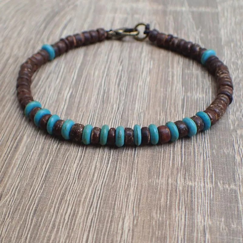 Men's Tribal Bracelet, Boho Men Bracelet, Turquoise Stackable Bracelet