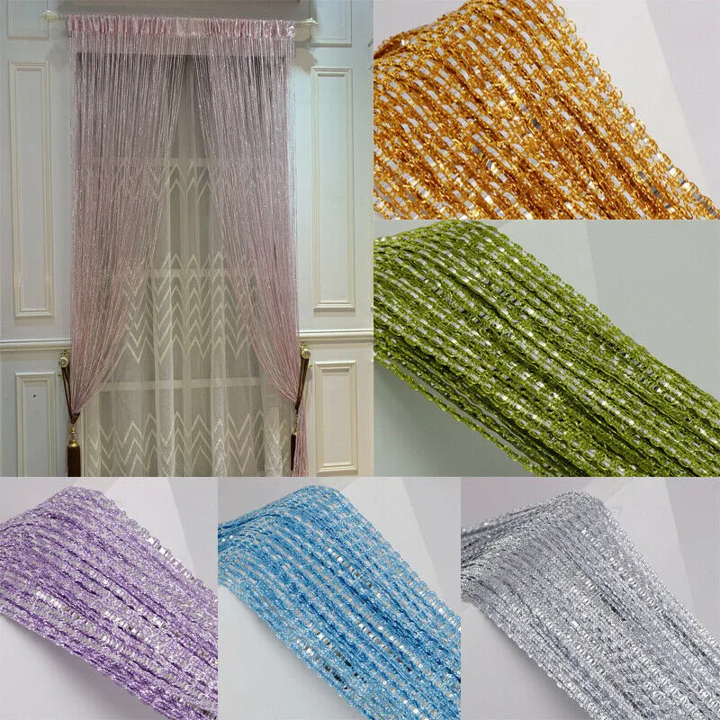 100x200cm Crystal Curtain Valance Shiny Tassel Line Curtains Window Door Divider Drape Living Room Bedroom Home Decor