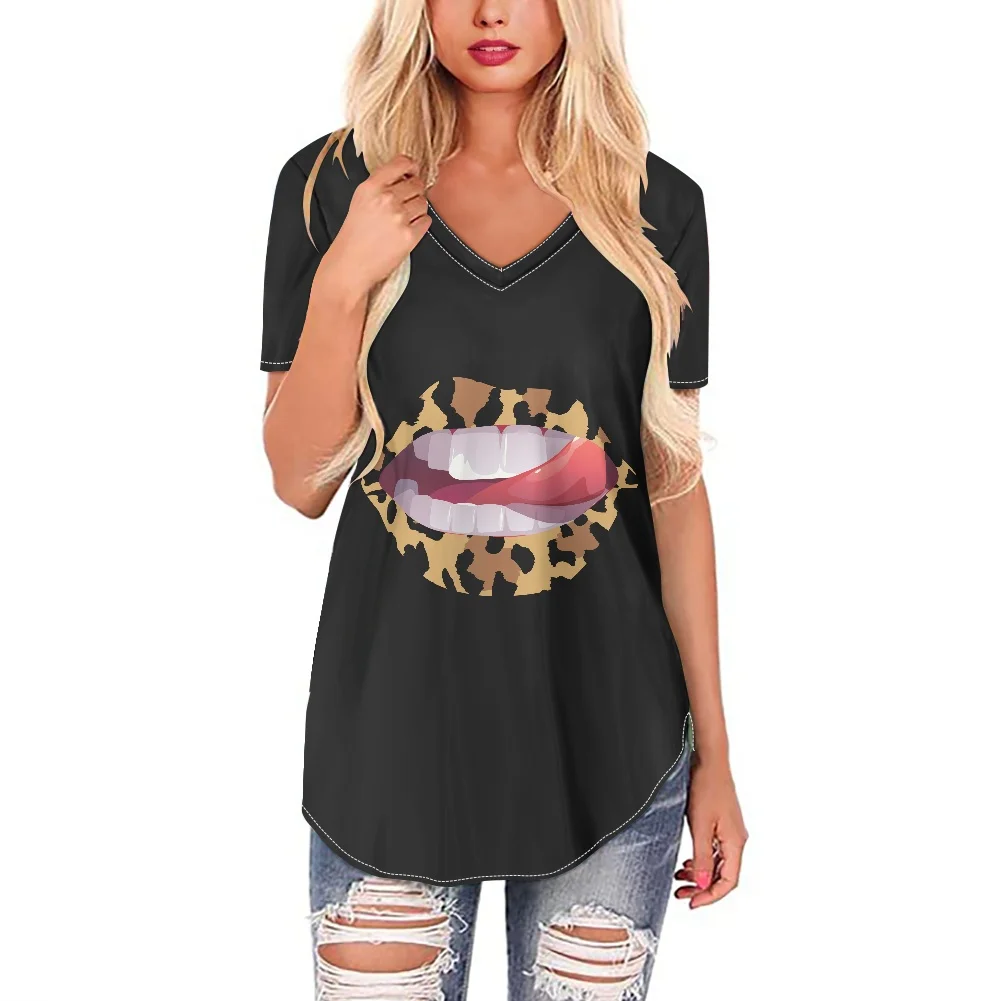 Hycool 3d Print Blouse Lips Snake Design Breathable Soft Women's Tee Shirt Short Sleeve Summer Clothes For Women Fashion