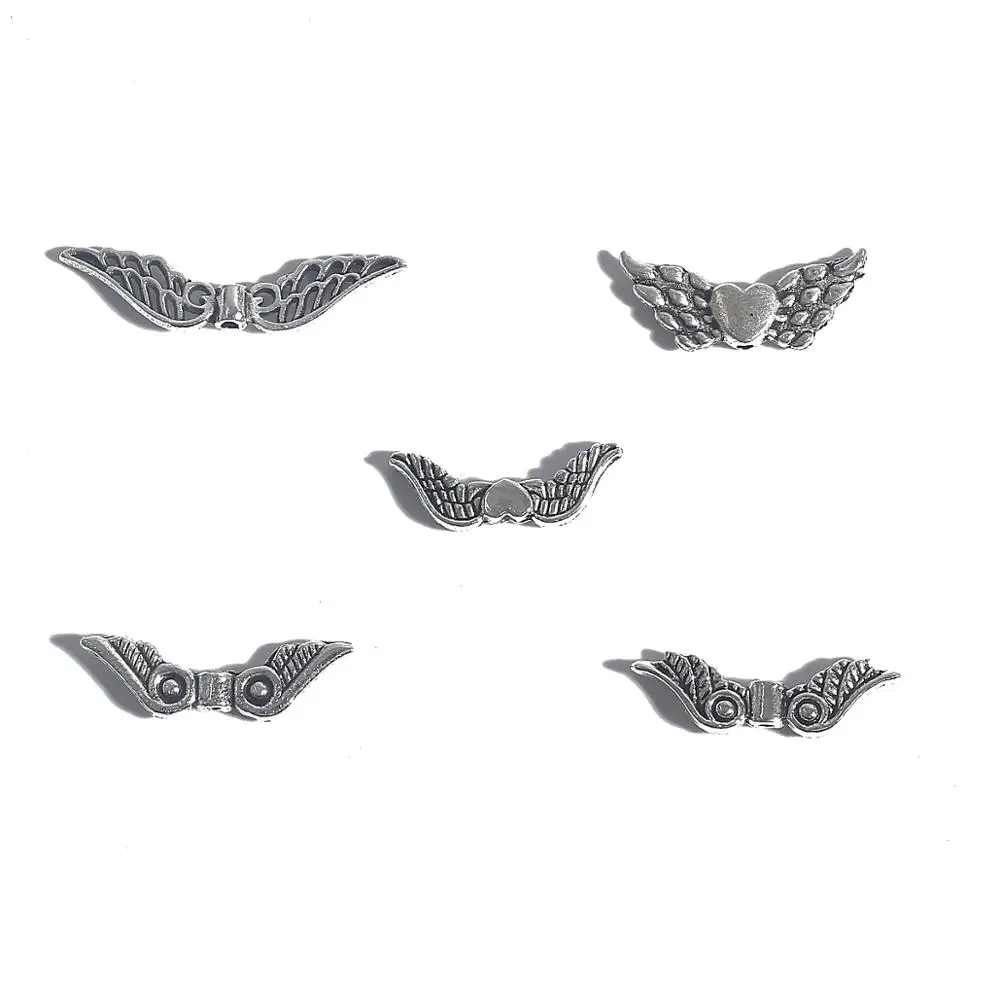 20Pcs Antique Silver Color Hollow Angel Wing Charm Spacers Beads For Jewelry Making Accessories DIY Earrings Necklace Bracelet