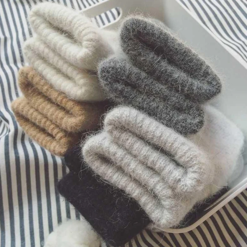 Women\'s Winter Gloves Imitation Rabbit Fur Fingerless Gloves Knitted Gloves Mittens Solid Color Plus Velvet Cashmere Gloves 2022