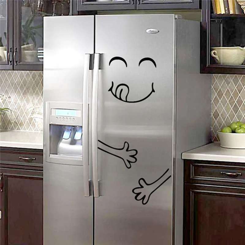 Funny Eating Drinking Smile Face Wall Stickers For Dining Room Home Decoration Diy Vinyl Art Wall Decal Refrigerator Sticker