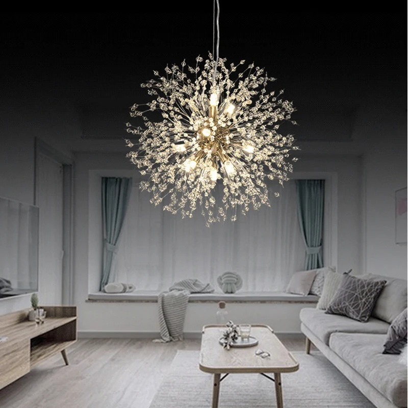 Modern Pendant Lamp Led Crystal Hanging Lighting Fixture Living Bedroom Kitchen Dining Home Decor Golden Indoor Light Suspension