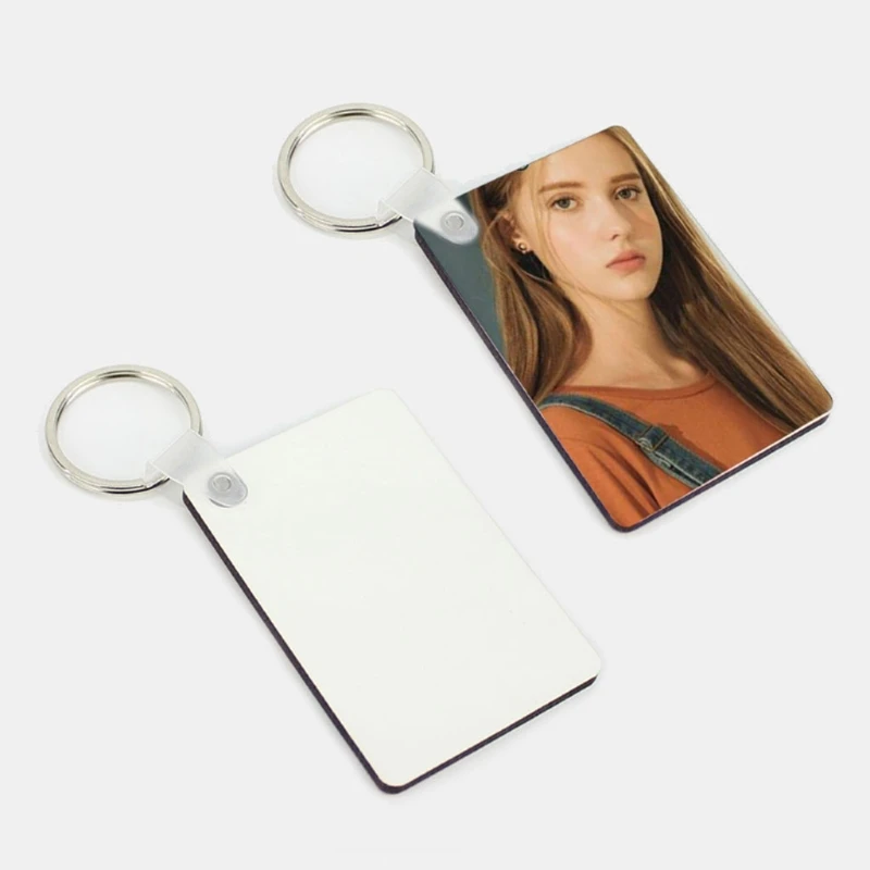 12Pc DIY Sublimation Wooden Hard Board Key Rings Double Printable White Blank MDF Key Chain Heat Transfer Jewelry Making