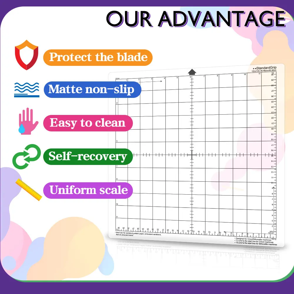 YOUNGINK Replacement Cutting Mat Transparent Adhesive Cutting Board with Measuring 12 * 12 Inch for Cameo Plotter Cricut Machine