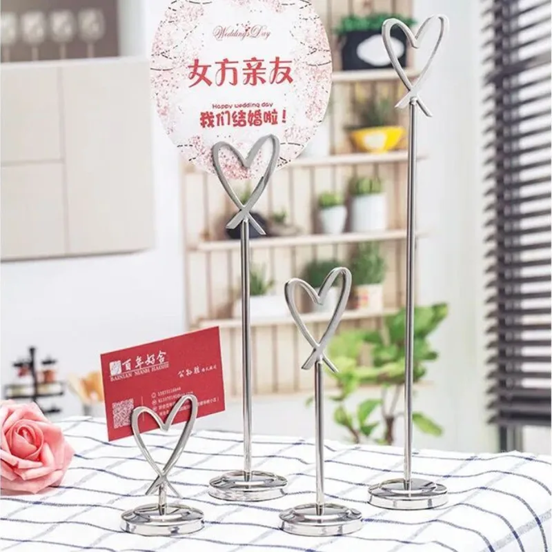 Mini Place Table Card Holders Table Number Stands Wire Table Picture Photo Holder Heart Shape Menu Memo Recipe Clips For Wedding