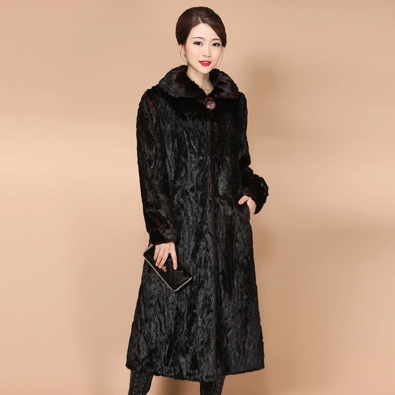 Women Winter Fashion Faux Fur Long Coat Solid Loose Turn Down Collar Thick Warm Coats Soft Casual Long Sleeve Pocket Overcoat