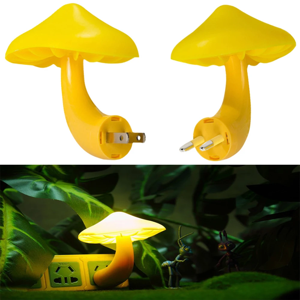 Led Night Light Mushroom Wall Socket Lamp Eu Us Plug Warm White Light-control Sensor Bedroom Light Home Decoration