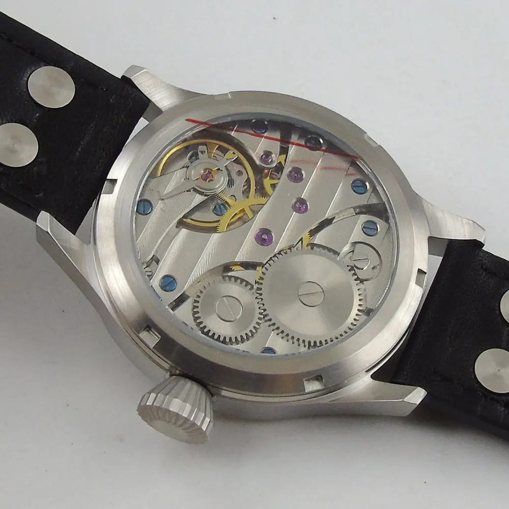 Simple Dress 44mm Hand Winding Men Wristwatch 6497 Movement Leather Strap