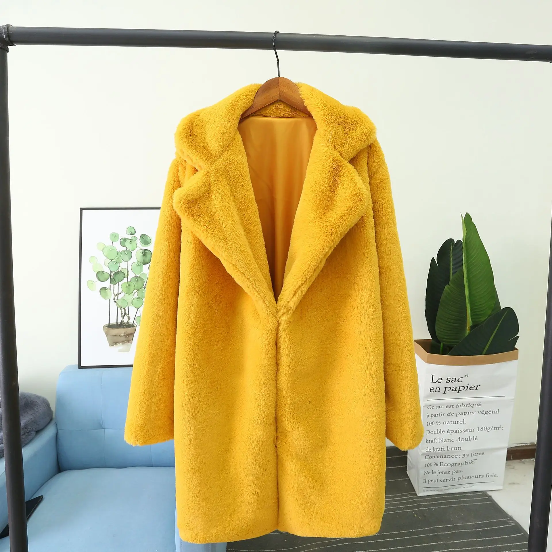 Imitation Fur Coat for Women, Casual Loose Coat, Turn-down Collar, Keep Warm, Artificial Fur, New Fashion, Autumn and Winter