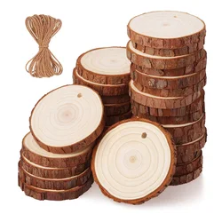 10Pcs Natural Pine Wood Slices DIY Craft Unfinished Wood Kit Predrilled with Hole Circles Arts Party Christmas Ornaments 3-6CM