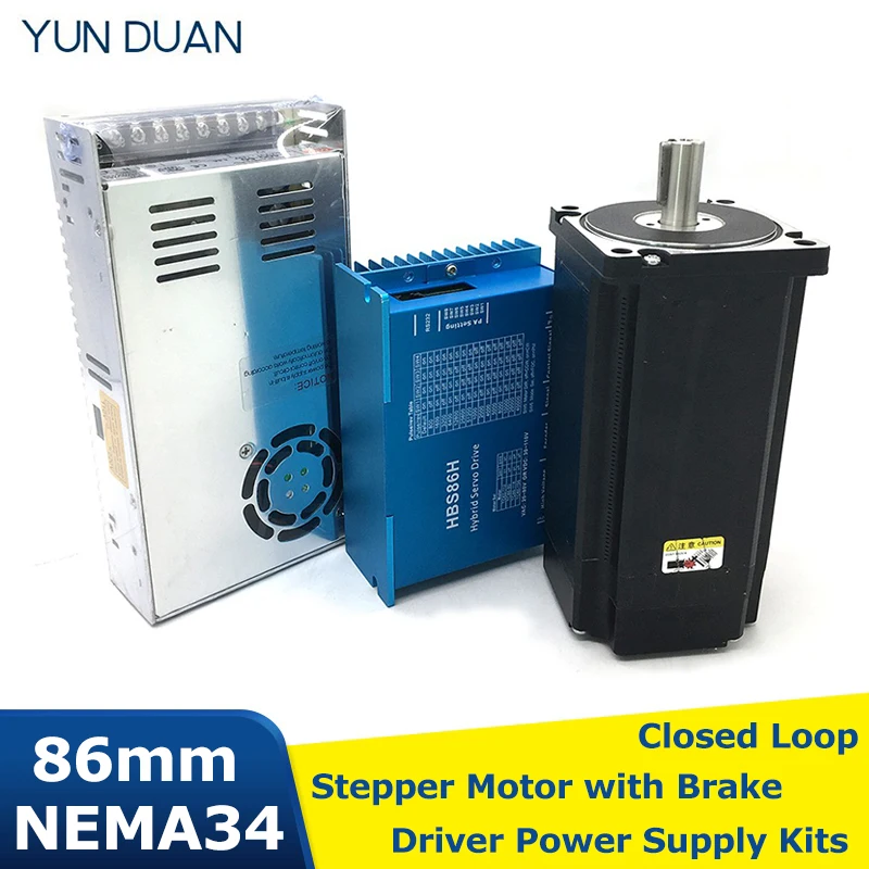 

Nema34 12Nm Closed Loop Stepper Motor Driver & 400W 60V DC Power Supply Hybrid Encoder Easy Step Servo Kit 86MM MOTOR with Brake