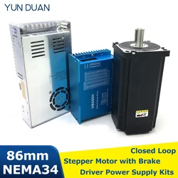 Nema34 12Nm Closed Loop Stepper Motor Driver & 400W 60V DC Power Supply Hybrid Encoder Easy Step Servo Kit 86MM MOTOR with Brake