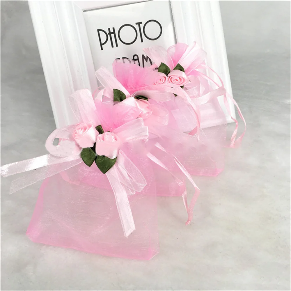 50 Pcs Tulip Mesh Bag Christmas Bags Wedding Drawable Organza Voile Gift Packaging Bags Cheap Pouches Bags Wholesale Mini Bags