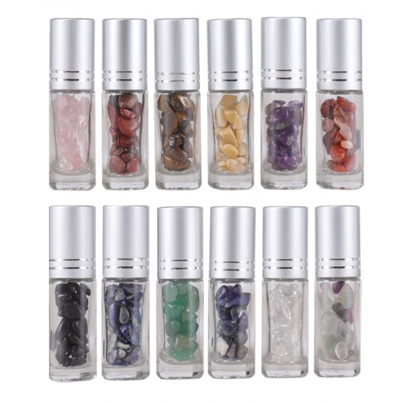 

500pcs/lot 5ML Empty gem Roller bottles Essential Oil glass bottle Thick gemstone crystal stone in bottle