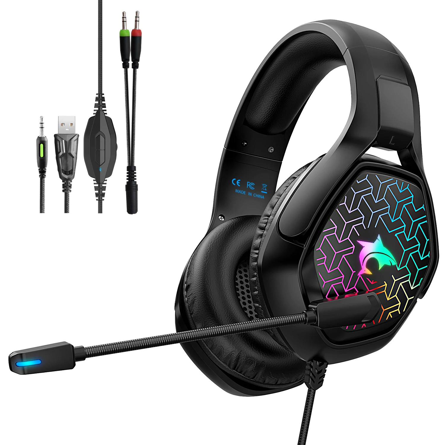 Deep Bass Wired Gaming headphones For PS4 with Noise Canceling Microphone RGB Breathing Light Headset Gamer For PC XBOX Phone