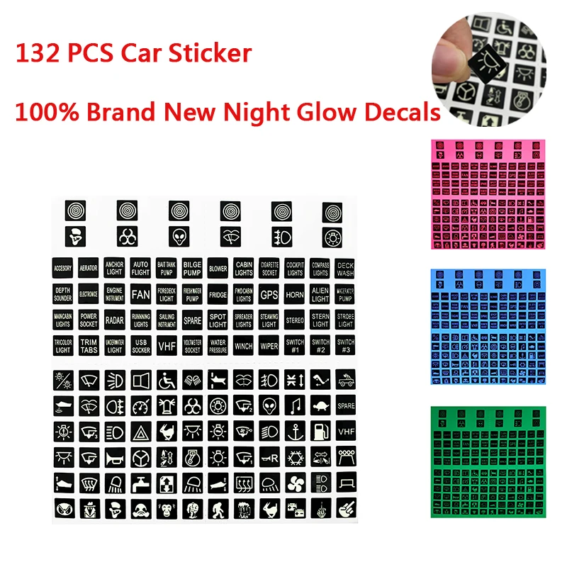 132 Noctilucent Car Sticker for BMW VW Golf Tesla Model ARB RV，Universal Button Luminous Sticker Car Accessories