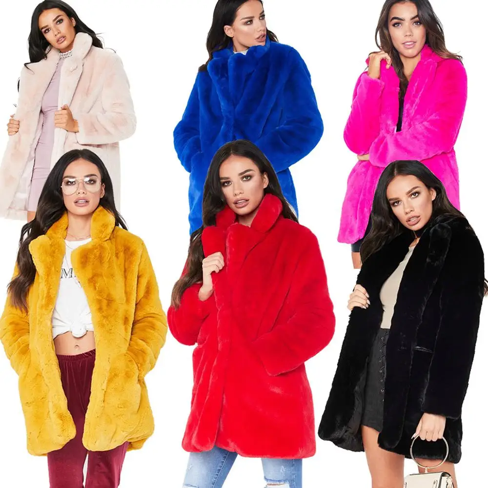 

Women's Faux Fur Coat Solid Loose Soft Rabbit Fur Coat Hot Sale Casual Coat Female 12 Color Winter Long Loose Fluffy Soft Coat