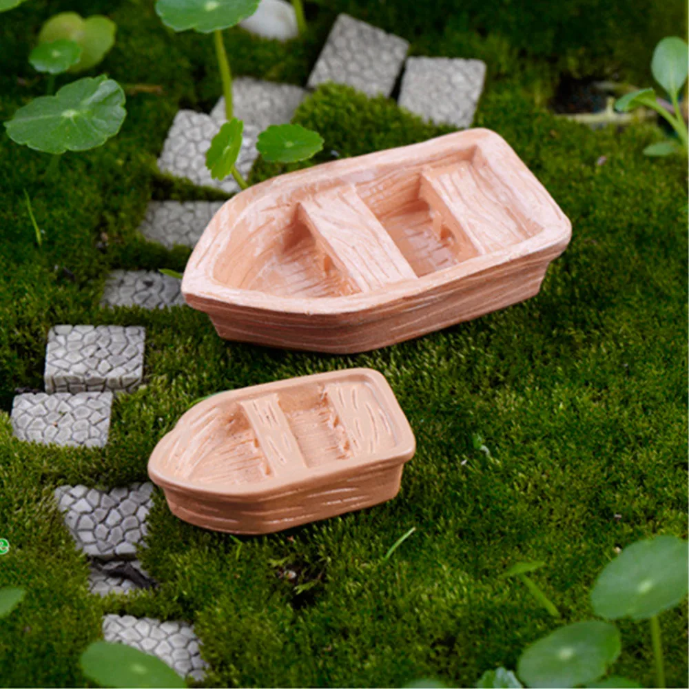 2 Pz/set Retro Figurine Barca di Legno Modello Figura Giocattoli Mestiere Della Resina Micro Decorazione del Giardino Ornamenti Terrari In Miniatura