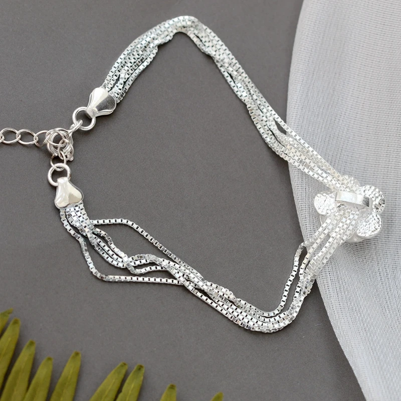 Authentic 925 Sterling Silver Multilayer Bracelet Fine Trendy Flower Lady Hand Chain National Style  Jewelry Gift