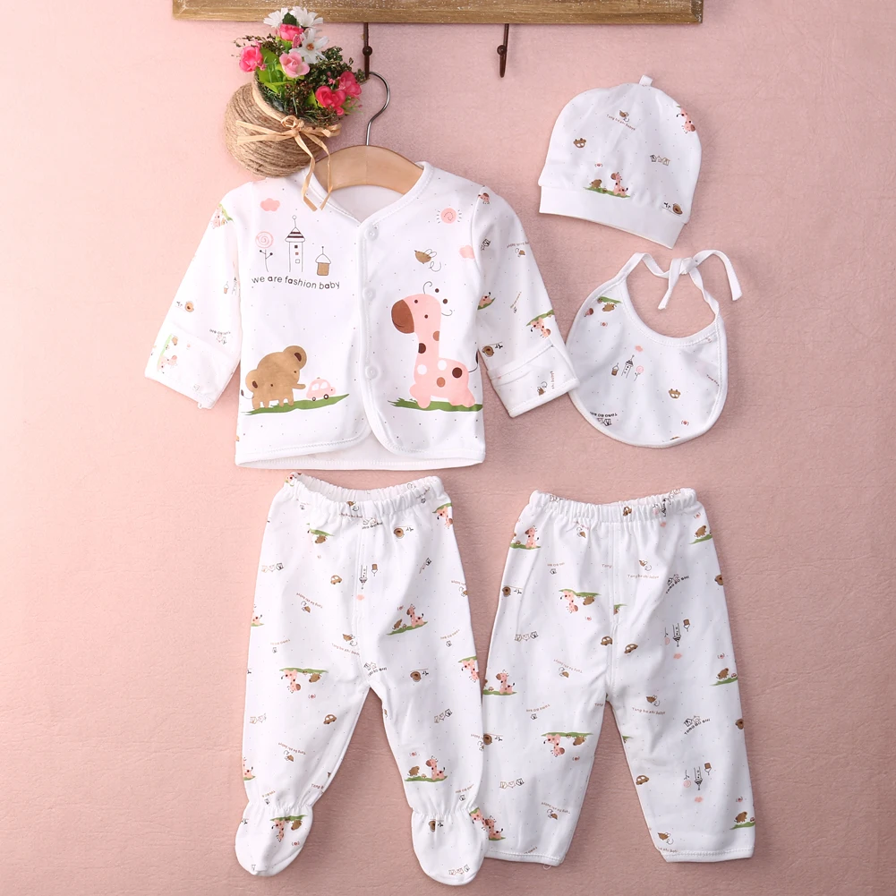 0-3M Newborn Baby Unisex Clothes Underwear Animal Print Shirt and Pants 2PCS Boys Girls Cotton Soft