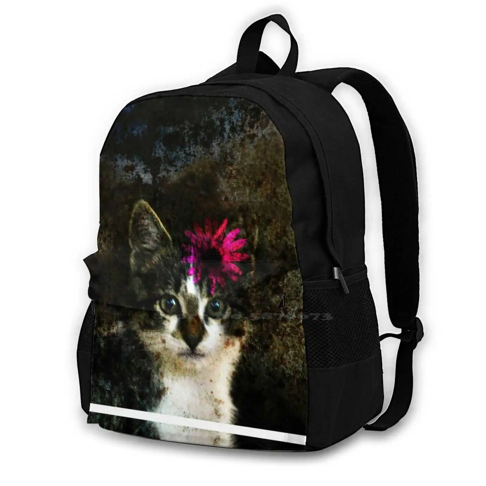 

Kitten With Flower Portrait School Bags For Teenage Girls Laptop Travel Bags Kitten Kitty Baby Cat Pet Animal Flower Cat Face