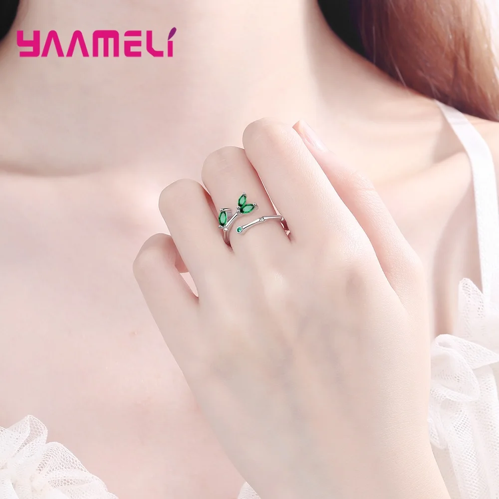 Minimalis Real 925 Silver Needle Branch Leaves Knuckle Rings For Woman Girl Elegant Adjustable Open Rings Jewelry Wholesale