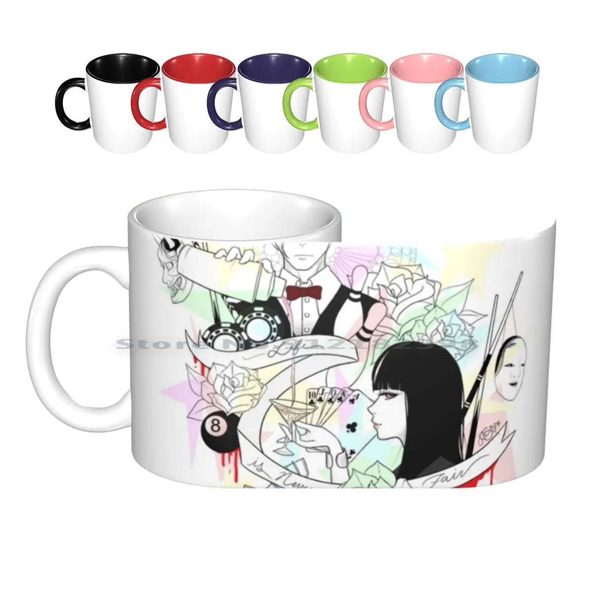 Death Parade Ceramic Mugs Coffee Cups Milk Tea Mug Death Parade Anime Manga Decim Quindecim Creative Trending Vintage Gift