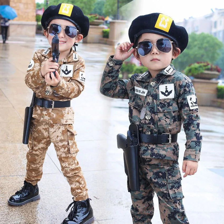 

Kids Camouflage Army Uniform Kids Boys Clothing Set 4PCs Teenager Boys Jackets Song Joong Ki Cosplay Party Military Costumes