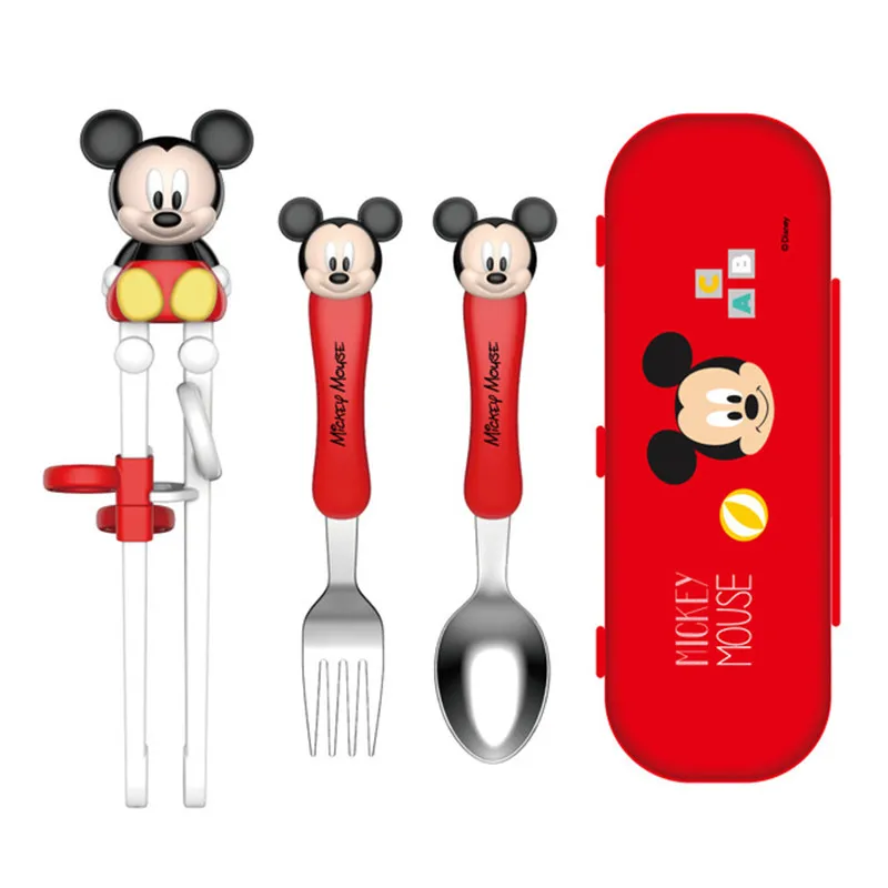 Disney tableware children training tableware children 3D Mickey doll tableware set 3-6 years old chopsticks spoon fork new