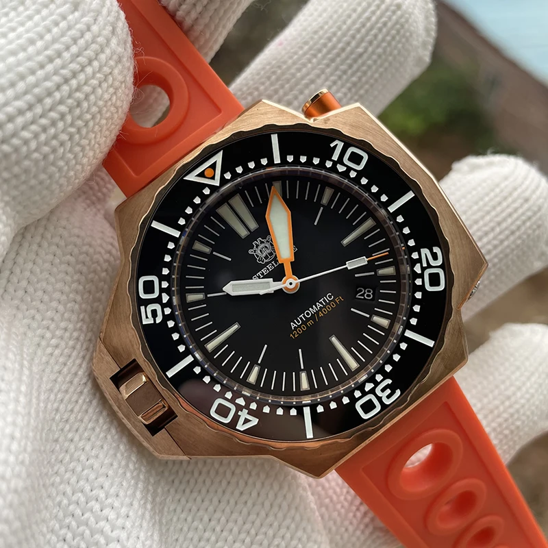 

STEELDIVE Мужские дайверские часы Бронзовые 46 мм Автоматические механические наручные часы 120 бар BGW-9 Светящийся сапфир NH35 Керамический безель