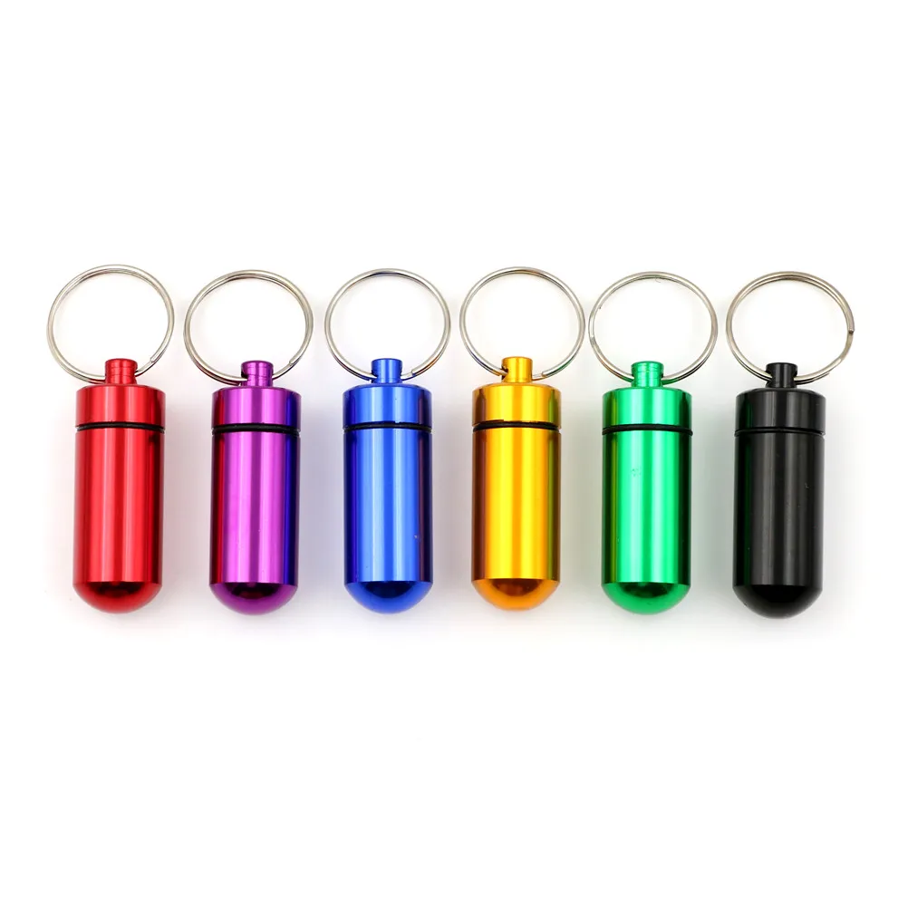 5Pcs/lot Pillbox Keychain Pill Box WaterProof Aluminum Drug Pill Cases Bottle Holder Container