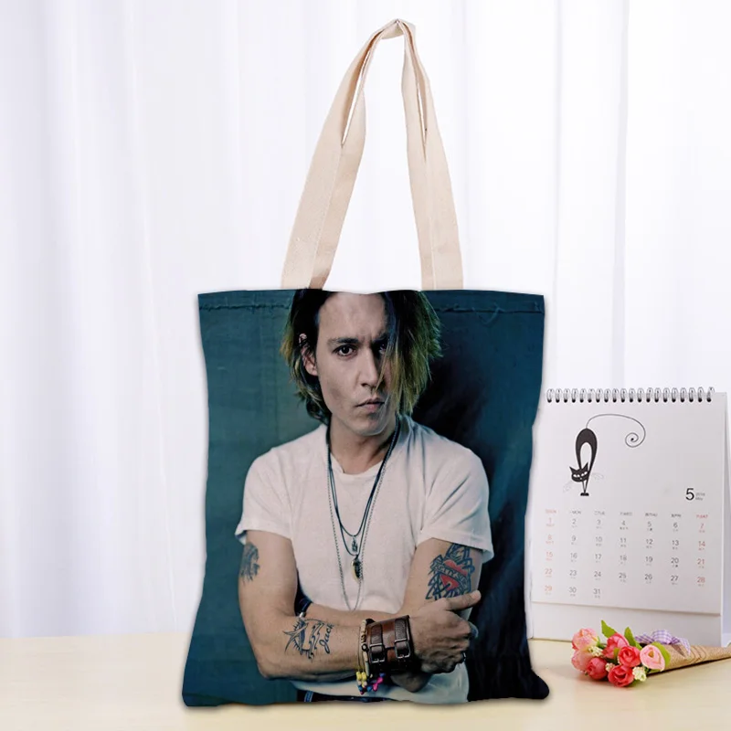 Custom Johnny Depp 02 Tote Bag popolare borsa per la spesa pieghevole riutilizzabile Eco grande borsa a tracolla in tessuto di tela Unisex Tote 0331