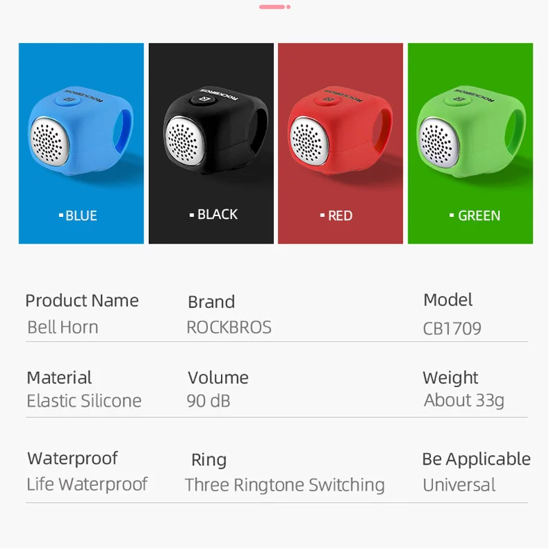 ROCKBROS Electronic Bicycle Bell 110dB High Decibel Loud Horn Waterproof Silicone Electric Bell Ring Alarm MTB Bike Accessories